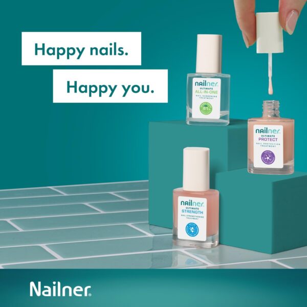 Nailner Ultimate All-in-One Nail Hardening Treatment – Nail Polish Strengthener – Clear Nail Varnish – Nail Strengthener for Damaged Nails – For Stronger, Harder, Healthier-Looking Nails – 10ml