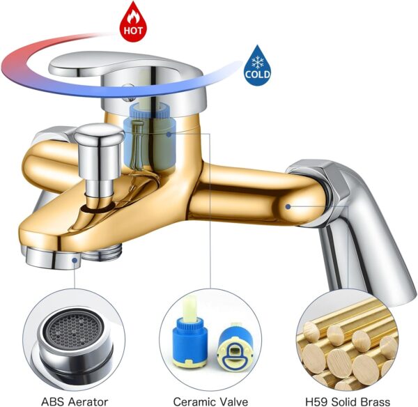 Rehomthy Bath Mixer Tap with Shower Head and Hose, Modern Round Monobloc Single Bath Tap with Shower Kit, Chrome