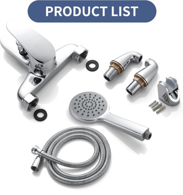Rehomthy Bath Mixer Tap with Shower Head and Hose, Modern Round Monobloc Single Bath Tap with Shower Kit, Chrome