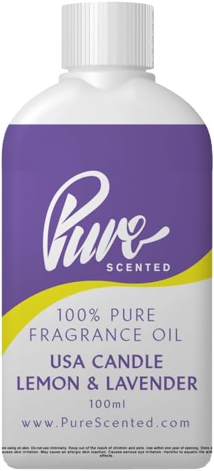 Pure Scented 100ml Fragrance Oil - Vegan & Cruelty-Free, for Candles, Soaps, Slime, Diffusers, Cosmetics, Wax Melts & DIY Crafts (1 x 100ml, USA Candle Lemon & Lavender)