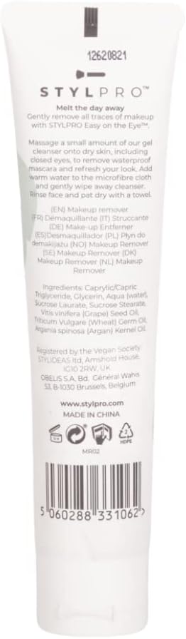 STYLPRO Makeup Remover Cleanser Gel, Removes All Makeup - Even Waterproof Mascara, Vegan Certified, Gentle Eye Makeup Remover, Soft on Skin, Deeply Cleansing and Hydrating, Easy on the Eye (100ml)