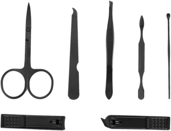 aRKé Manicure set Nail Clippers Professional Fingernail & Toenail grooming Kit Tweezers Eyebrow Scissors for mens and women Travel size 7Pcs Nail Care Tools with Black Case