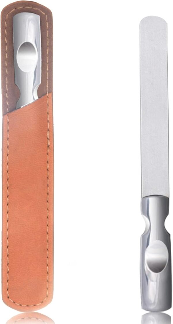 Jaimela Stainless Steel Nail File, Nail File Manicure Tools with Anti-skid Handle and Leather Case, Stainless Steel Nail Care Manicure Tool Accessories for Men Woman