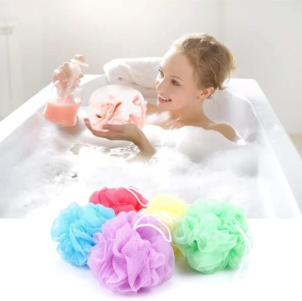 51-RqYo1KgL._AC_SL1000_.jpg 4 Pack Multi-Colour Bath Shower Scrunchie - Exfoliating Mesh Loofah Body Wash Pouf | Bath Sponges for Shower Scrubber | Body Scrubbers & Shower Accessories