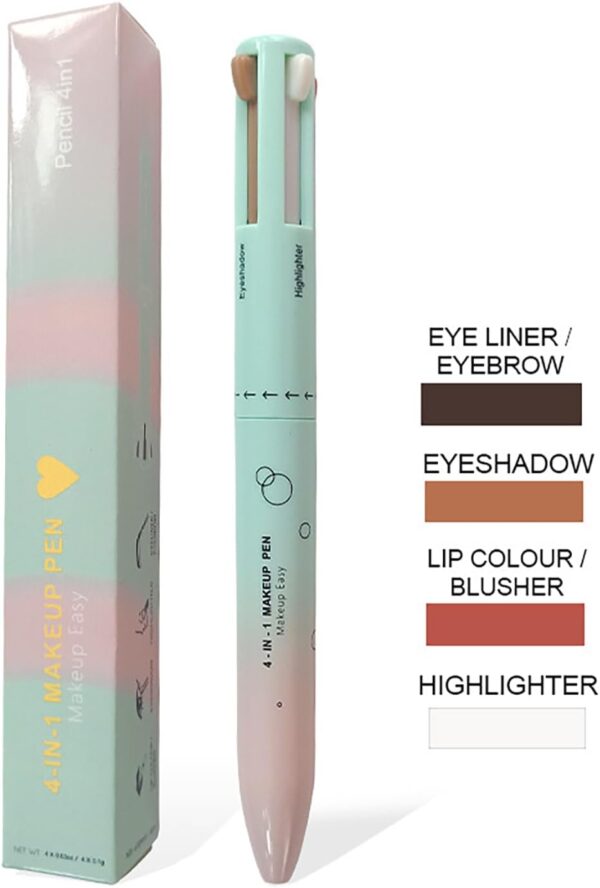 RoseFlower 4-in-1 Makeup Pen, Eyeshadow, Eyeliner/Eyebrow, Highlighter, Lip Liner, Waterproof Multi Use Makeup Pen, 4 Color Portable Makeup Beauty Pen for Daily Makeup & Party & Festival(#1)