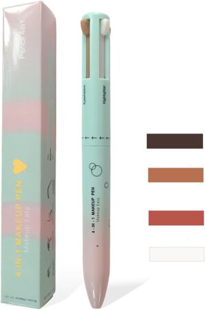 RoseFlower 4-in-1 Makeup Pen, Eyeshadow, Eyeliner/Eyebrow, Highlighter, Lip Liner, Waterproof Multi Use Makeup Pen, 4 Color Portable Makeup Beauty Pen for Daily Makeup & Party & Festival(#1)
