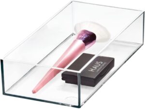 iDesign Storage Drawer from the Signature Series by Sarah Tanno, Rectangular PET Makeup Tray for Beauty Products, Cosmetic Organiser System, Clear/Matte White, 10.2 cm x 20.3 cm x 5 cm
