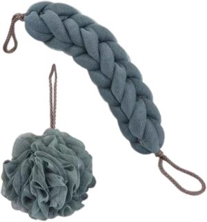 QIRUIRED 2Pcs Set Loofah Shower Puff Ultra Soft Mesh Bath Sponges for Adults Exfoliating Scrubbing and Cleaning Body Scrubbers for Use in Shower (Dark Blue)
