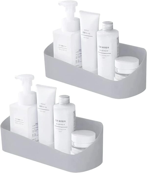 5120aiRTvdL._AC_SL1500_.jpg SUNFICON 2 Pack Grey Adhesive Shower Caddy Basket Bathroom Shelf Organiser Wall Mounted Spices Storage Rack No Drilling Shower Shelf Bath Essentials Makeups Shampoo Holder with 4 Clear Adhesives