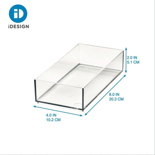 iDesign Storage Drawer from the Signature Series by Sarah Tanno, Rectangular PET Makeup Tray for Beauty Products, Cosmetic Organiser System, Clear/Matte White, 10.2 cm x 20.3 cm x 5 cm
