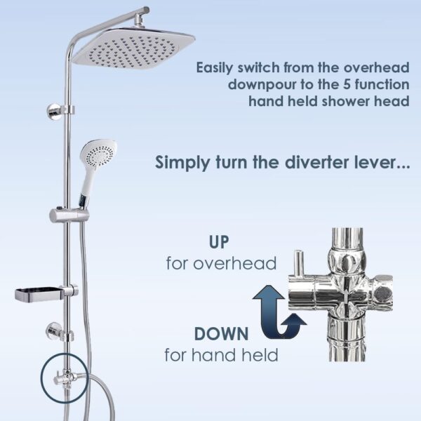 AQUALONA® Aquacapri Shower Column, Overhead and Handheld Shower with 5 Different Sprays Brass Exchange Valve, 2 Hoses Included (Aquacapri Shower Column)