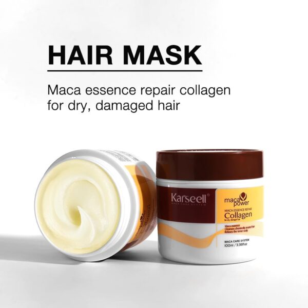 Karseell Collagen Hair Treatment Deep Repair Hair Care Set, Maca Essence Collagen Hair Mask Shampoo Conditioner Travel Set for Dry Damaged Hair All Hair Types 100ml/70ml/70ml