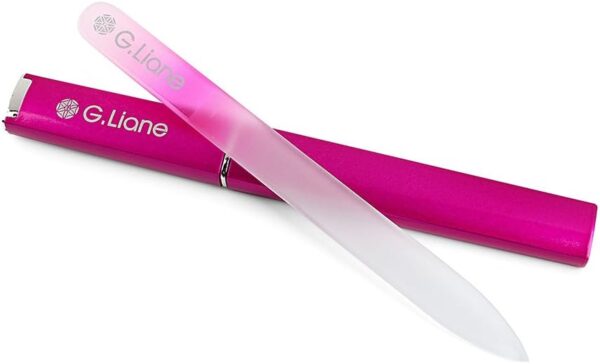 G.Liane Crystal Glass Nail File Professional Double Sided Etched Glass Nail Files with Case for Shaping The Natural Nails and Artificial Nail Manicure Pedicure Nail Care Gift Set (Rainbow Pink)