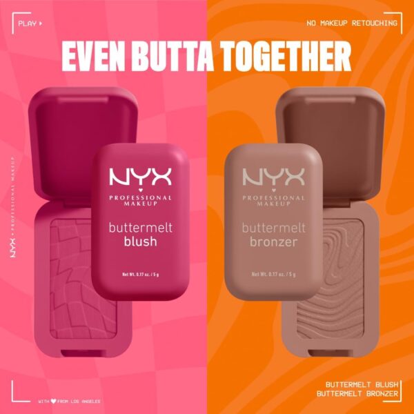 NYX Professional Makeup Buttermelt Powder Blush, Up To 12H Wear, Seamless Blending, Fade and Transfer Resistant, With Shea and Mango Butter, Vegan Formula, Shade: Butta Together