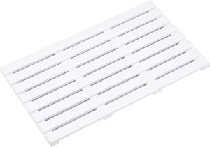 Aggloz | ECO Shower/Bath Floor Mat | Non-Slip Mat with Rubber Plugs | Easy to Clean | Water Resistant Shower Mat | Slatted Duckboard Design | Multipurpose Bath Mat | 61 x 37 cm (Colour-White)