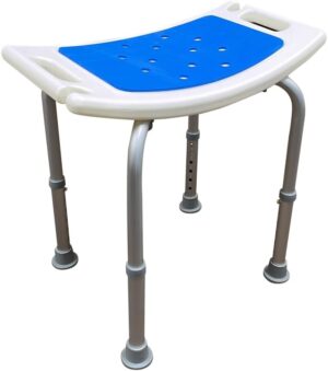 Bath Room Stool for Elderly - 6 Level Height Adjustable Aluminium Disabled Chair for Shower | Non-Slip Design with Padded Seat Drainage Holes Foot Pad | Bathroom Chairs Stools for Adults - Blue Seats