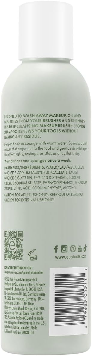 EcoTools Makeup Brush and Sponge Shampoo, Removes Makeup, Dirt, & Impurities From Makeup Brushes & Makeup Blending Sponges, Fragrance-Free, Vegan, & Cruelty-Free, 6 fl.oz./ 177 ml, 1 Count