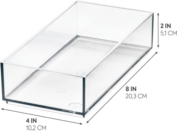 iDesign Storage Drawer from the Signature Series by Sarah Tanno, Rectangular PET Makeup Tray for Beauty Products, Cosmetic Organiser System, Clear/Matte White, 10.2 cm x 20.3 cm x 5 cm