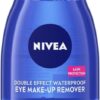NIVEA Double Effect Waterproof Eye Make-Up Remover (125ml), Daily Use Face Cleanser for Make-Up and Mascara with Cornflower Extract and Biotin