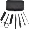 aRKé Manicure set Nail Clippers Professional Fingernail & Toenail grooming Kit Tweezers Eyebrow Scissors for mens and women Travel size 7Pcs Nail Care Tools with Black Case