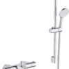 MORADO Thermostatic Bath Shower Mixer Tap Set,Bathtub Shower Mixer Tap with with Shower Riser Kit,(1x Hand Shower,1x Shower Rail 70cm, 1x Shower Hose 1.5m,1x Deck Mounted Bath Shower Tap),Chrome