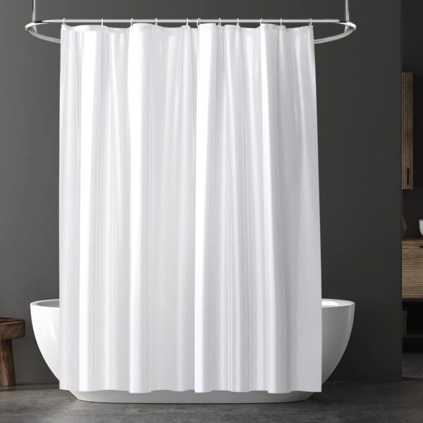 URAQT Shower Curtain Anti Mould, Waterproof PEVA Bath Curtains, Mildew Resistant Bathroom Shower Curtains with 12 Hooks, Plain Colors Bathtub Curtains for Bath Tub Shower Stall, 180 x 180 cm, White