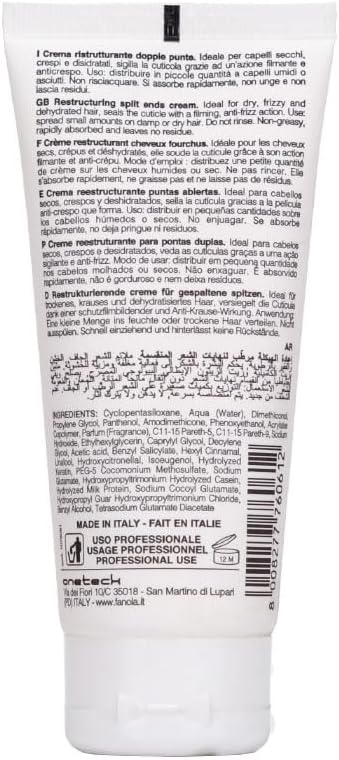 Fanola Restructuring Cream for Split Ends, Hair Cream Treatment to Repair and Prevent Split Ends, Enriched Formula with Keratin and Milk Proteins for Soft and Shiny Hair, 100