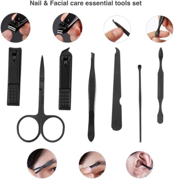 aRKé Manicure set Nail Clippers Professional Fingernail & Toenail grooming Kit Tweezers Eyebrow Scissors for mens and women Travel size 7Pcs Nail Care Tools with Black Case