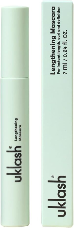 UKLASH Lengthening Mascara (Mascara) - Black, Extra-Black Pigmented, Water-Resistant, Vegan-Friendly, Paraben-Free, Cruelty-Free, Lengthening Formula with Double-Sided Silicone Wand
