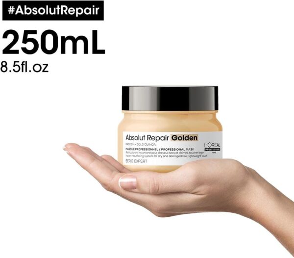 L'Oréal Professionnel Repairing Hair Mask for Damaged and Dry Hair, with Quinoa, Series Expert, Absolut Repair Gold Mask, 250 ml