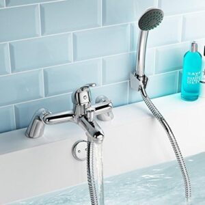 Veebath Bath Shower Mixer with Hose Pipe and Shower, Bathroom Tub Single Lever Mono Basin Shower Mixer, G3/4" Chrome Finished Shower Taps, Shower Attachment for Bath Taps