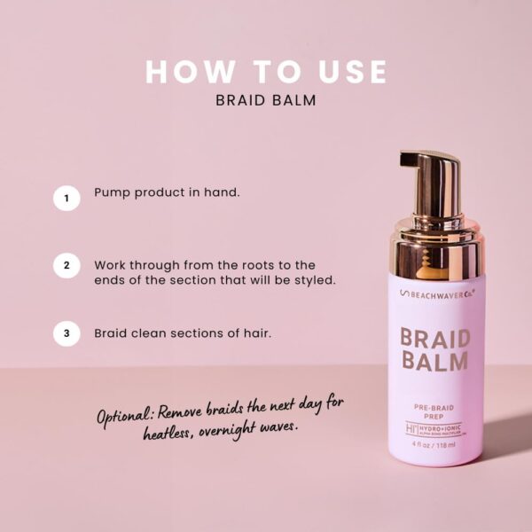 The Beachwaver Co. Haircare Braid Balm Pre-Braid Prep - Full Size (4 Fl Oz) | Frizz-Taming Hair Primer Foam | Strengthen and Reduce Flyaways with HiX Vegan Bond Multipliers | For All Hair Types