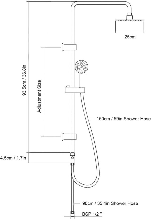 Youyijia Shower Riser Kit Shower Mixer Twin Head Shower Set Bathroom Square Mixer with Handheld Shower and 8" Square Overhead Adjustable Rainfall Shower Taps and Hose Chrome Plated Kit (Round)
