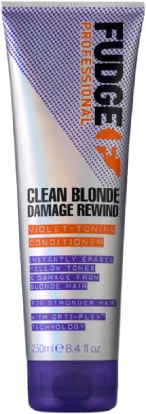 Fudge Professional Clean Blonde Damage Rewind Conditioner, Intense Purple Toning for Blonde Hair, Bond Repair Technology, Sulfate Free, 250 ml