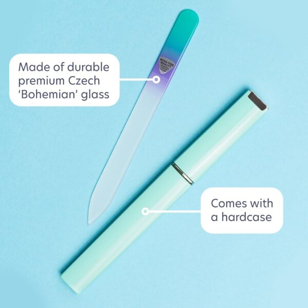 Bona Fide Beauty Czech Glass Nail File in Case, Pastel Green Violet Crystal Nail File for Natural Nails - Professional Nail Care Handcrafted from The EU