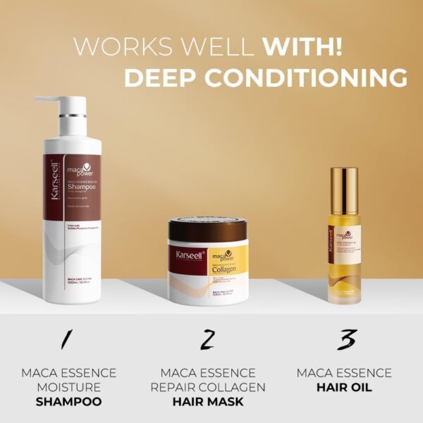Karseell Maca Essence Moisturizing Repair Set: Collagen Hair Mask 500ml, Shampoo 500ml & Maca Essence Oil 50ml - Argan Oil Treatment for Dry Damaged Hair, All Types