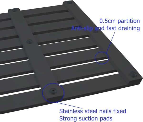 Unibos | Premium Rectangular Wooden Bath Mat | Non Slip – Non Slip Bath/Shower Mat – Easy Clean Non Slip Shower Mats– Comfortable for Feet – Draining Holes – Modern Design (BLACK)
