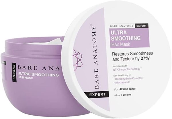 Bare Anatomy Ultra Smoothing Hair Mask Deep Conditioning with Carbohydrate Complex & Niacinamide | For Dry & Frizzy Hair | Sulphate & Paraben Free | For Women & Men | 250 Gm