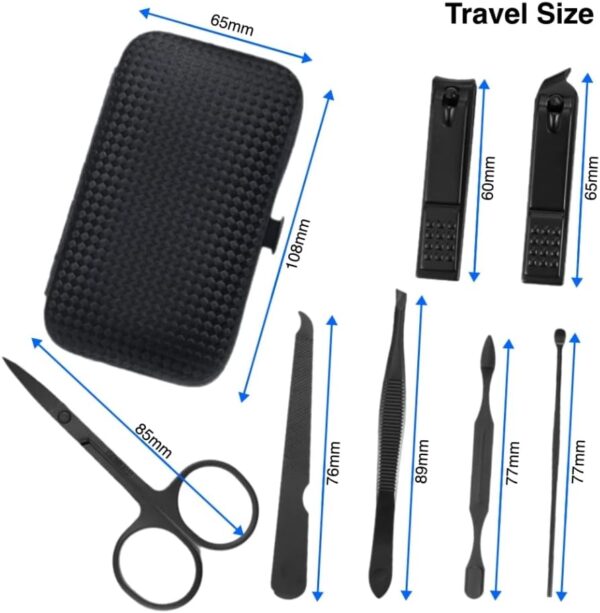 aRKé Manicure set Nail Clippers Professional Fingernail & Toenail grooming Kit Tweezers Eyebrow Scissors for mens and women Travel size 7Pcs Nail Care Tools with Black Case