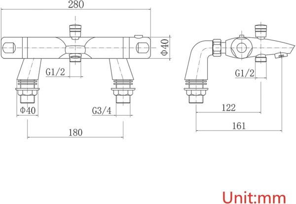 Thermostatic Bath Shower Mixer Tap Deck Mounted Bath Mixer Taps Bar with Bath Filler Spout, Thermostatic Shower Valve Bath Taps Faucet Modern Chrome Solid Brass 38°C Safety Anti-Scald
