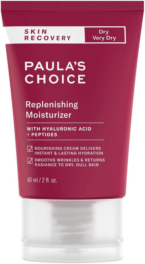 Paula's Choice SKIN RECOVERY Replenishing Moisturiser - Face Night Cream - Hydrates & Soothes - Anti-Ageing - with Hyaluronic Acid & Peptides - Improves Redness - Dry to Very Dry Skin - 60 ml