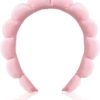 Ycfish Puffy Makeup Headband Spa Headbands for Women Sponge & Terry Towel Cloth Fabric Cute Skincare Headband for Face Washing, Makeup Removal, Shower, Facial Mask (Pink)