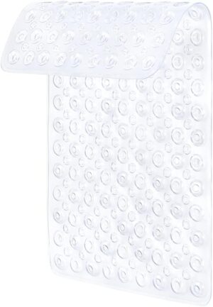 Non Slip Bath Mat Shower Mats Anti Mould for Bathroom and Bathtub with Large Suction Cup and Thickened Rubber Backing Long 70 * 40cm, Clear