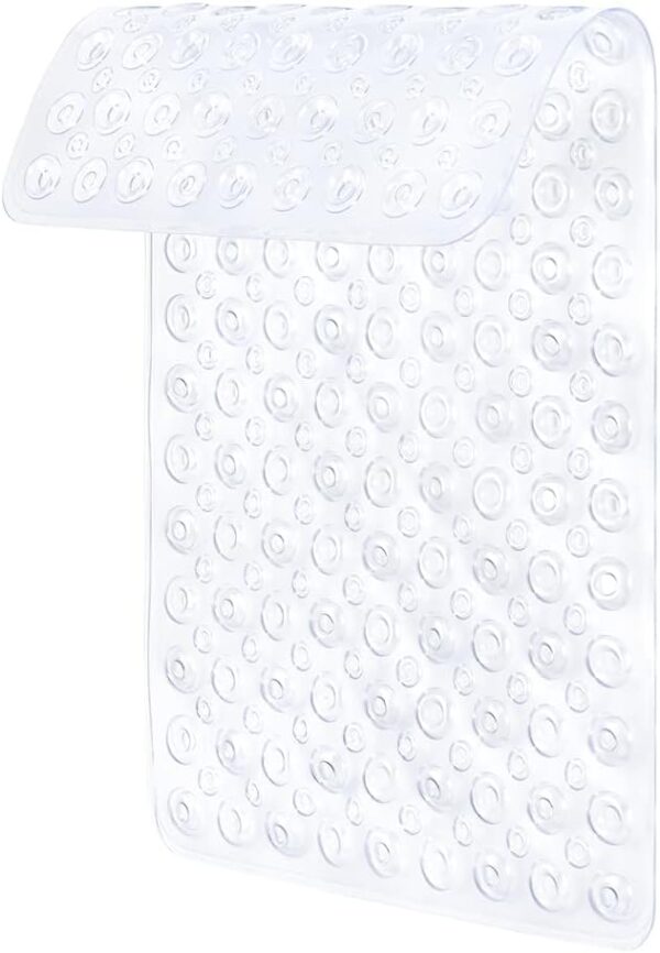 Non Slip Bath Mat Shower Mats Anti Mould for Bathroom and Bathtub with Large Suction Cup and Thickened Rubber Backing Long 70 * 40cm, Clear