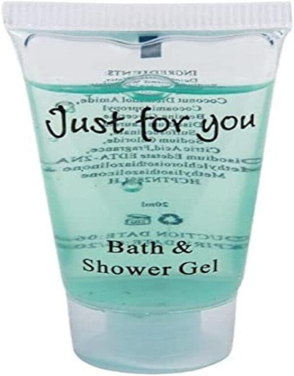 Travel Toiletries - Just for You Bath and Shower Gel 20ml (Pack of 100), REACH Compliant Hotel Shower Gels, Pleasant Fragrance, Hotel or Home Use, Dimensions 79(H) x 39(W) x 22(D) mm | GF949