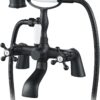 Blcak Victorian Bath Taps with Shower,Luckyhome Traditional 1/4 Turn Dual Lever Bathroom Tub Tap Mixer