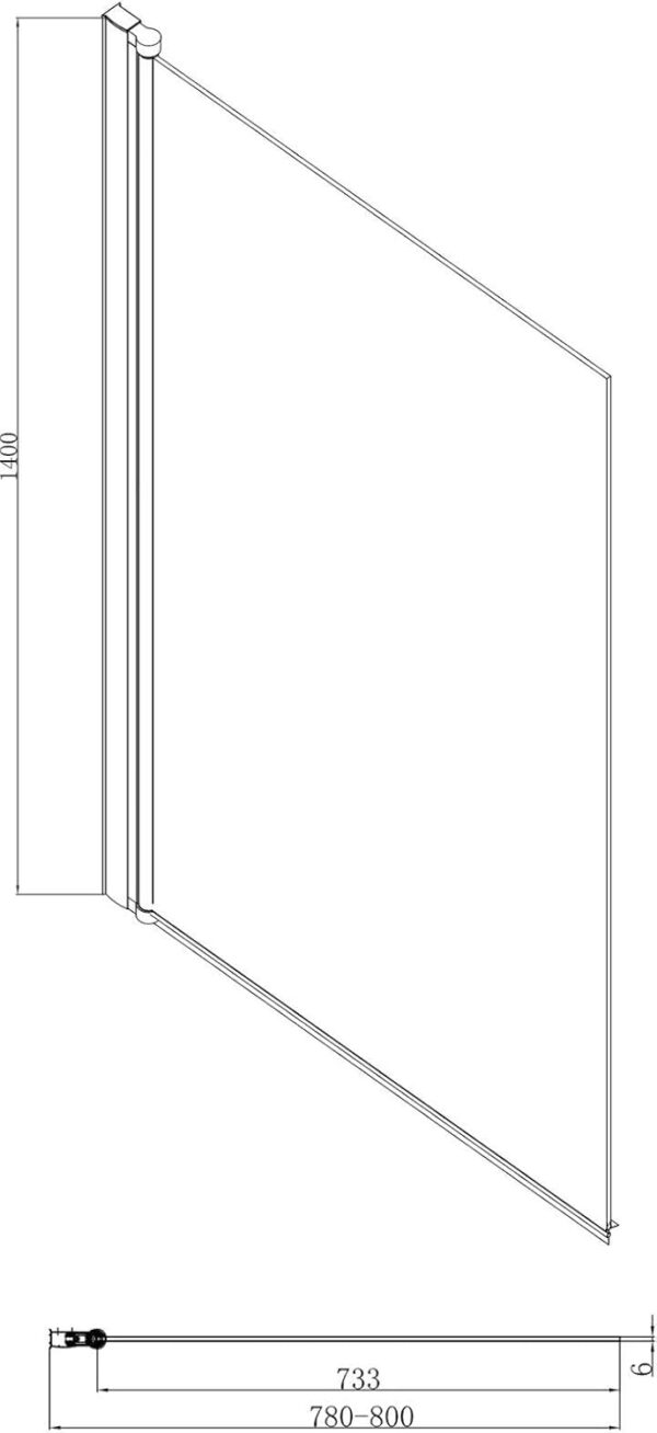 Luxura® 1400 x 800mm Black Tinted Over Bath Shower Screen Folding Hinged Door Glass Panels & Screens for Baths, Bathroom Frameless Square Design, 6mm Toughened Safety Glass, 180° Pivot