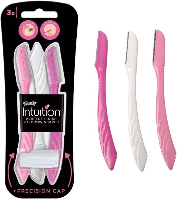 WILKINSON SWORD - Intuition Eyebrow Shaper for Women | Facial Hair Remover and Trimmer | Exfoliating Dermaplaning Tool | Pack of 3 Disposable Razors