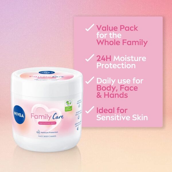 NIVEA Almond, Family Care Sensitive Moisturising Cream, Body Cream for Dry Skin, Sensitive Skin Moisturiser with Natural Almond Oil, Suitable for the Whole Family, 450 ml (Pack of 1)