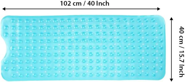 ANSIO® Long Bath Mat PVC Non-Slip Anti Mould Shower Mat with Drain Holes & Suction Cups Machine Washable Bathtub Mat 102 x 40cm / 40 x 16 inches - Teal